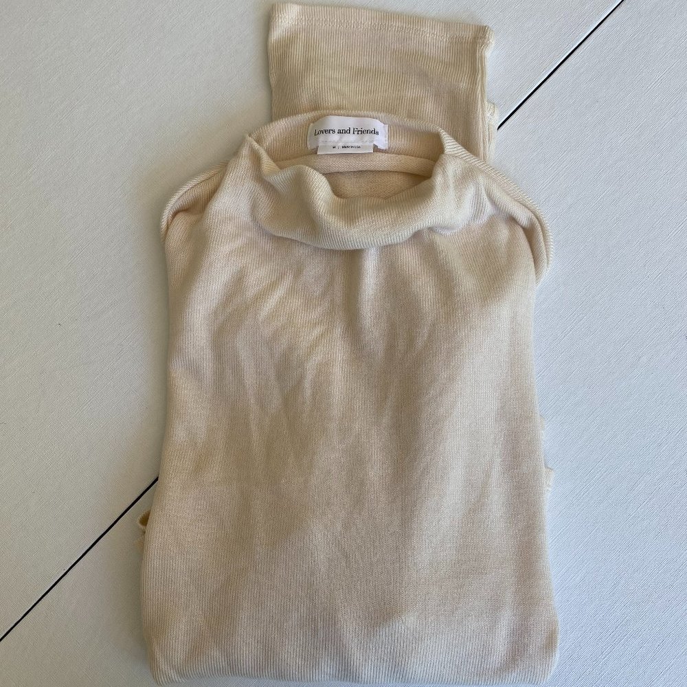 Lovers and Friends "Mandy Top" in Tan/Cream with Mock-Neck Top Size M - Picture 1 of 10